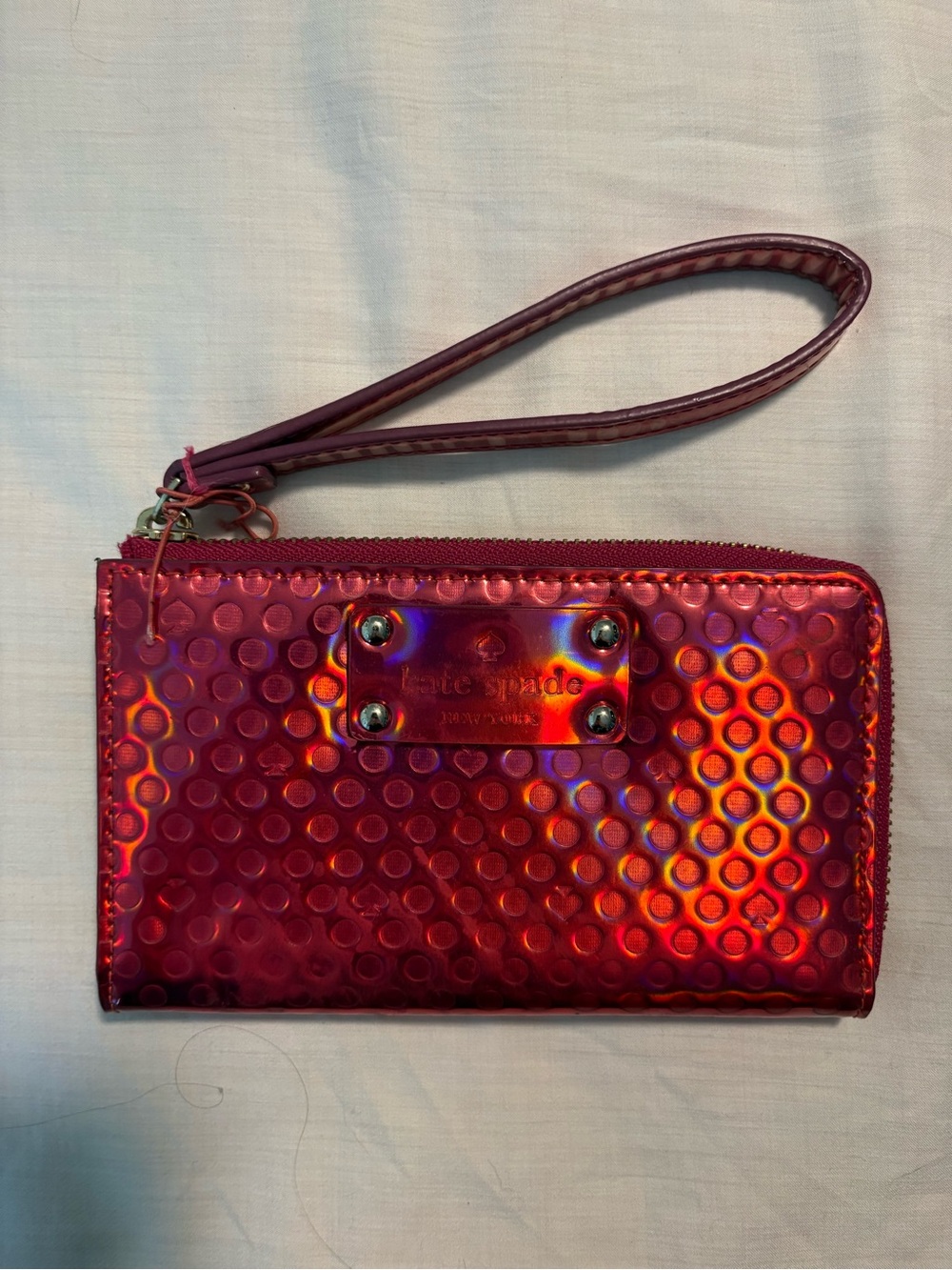 kate spade Iridescent Hot Pink Dot-Embossed Wristlet